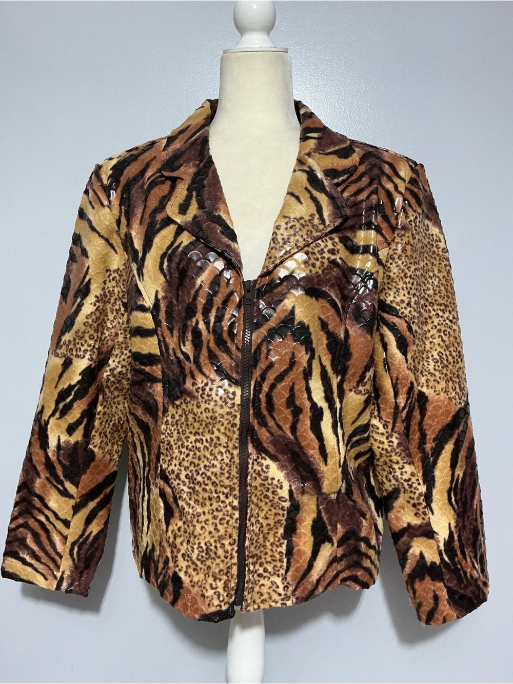 Selene Animal Print Zip-Front Women's Jacket - Brown size XL